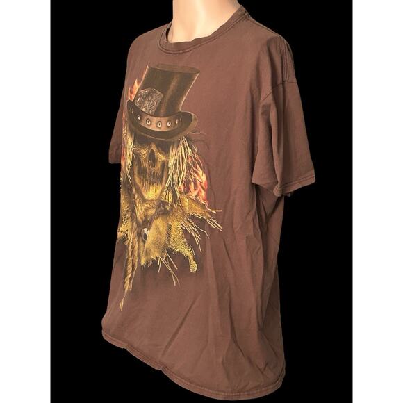 Scarecrow Skull With Cowboy Hat And Flames Halloween T Shirt Men’s L Large‎ - Picture 5 of 6